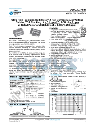 Y4485V0001AT9R datasheet - Ultra High Precision Bulk Metal Z-Foil Surface Mount Voltage Divider
