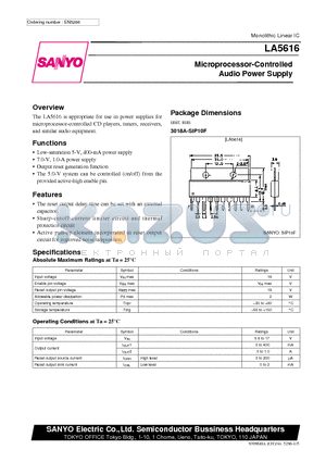 LA5616 datasheet - Microprocessor-Controlled Audio Power Supply