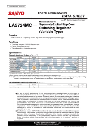 LA5724MC datasheet - Monolithic Linear IC Separately-Excited Step-Down Switching Regulator(Variable Type)