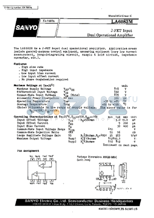 LA6082M datasheet - J-FET Input Dual Operational Amplifier