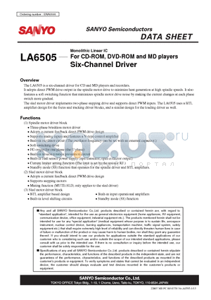 LA6505 datasheet - For CD-ROM, DVD-ROM and MD players