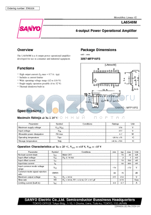 LA6540 datasheet - 4-output Power Operational Amplifier