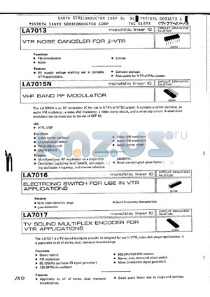 LA7017 datasheet - VTR NOISE CANCELER FOR -VTR