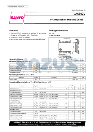 LA6602V datasheet - I-V Amplifier for MiniDisc Drives