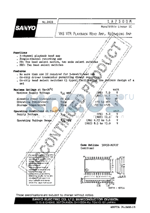 LA7300M datasheet - VHS VTR PLAYBACK HEAD AMP, RECORDING AMP