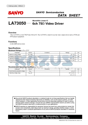 LA73050 datasheet - Monolithic Linear IC 6ch 75ohm Video Driver