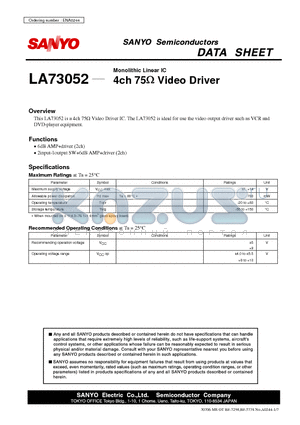 LA73052 datasheet - 4ch 75ohm Video Driver