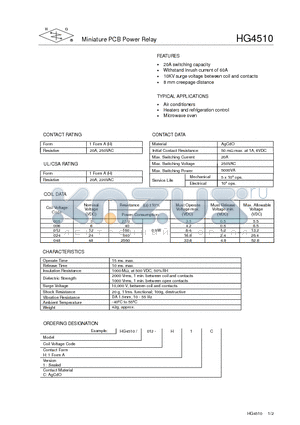 HG4510/048-H1C datasheet - Miniature PCB Power Relay