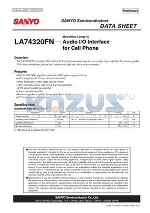 LA74320FN datasheet - Audio I/O Interface for Cell Phone