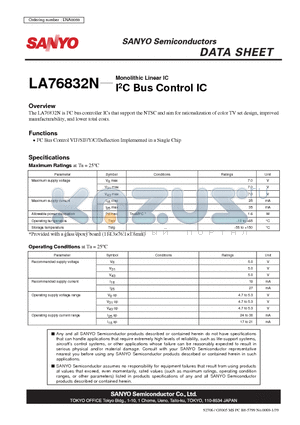 LA76832N datasheet - Monolithic Linear IC I2C Bus Control IC