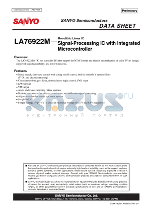 LA76922M datasheet - Signal-Processing IC with Integrated Microcontroller