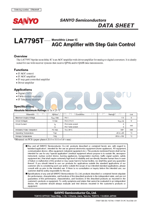 LA7795T datasheet - AGC Amplifier with Step Gain Control