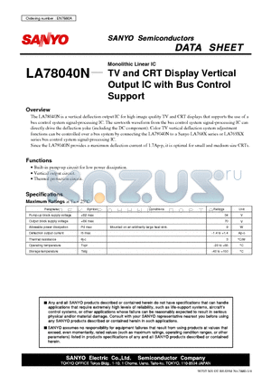 LA78040N datasheet - TV and CRT Display Vertical Output IC with Bus Control Support