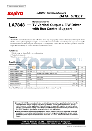 LA7848 datasheet - TV Vertical Output  E/W Driver with Bus Control Support