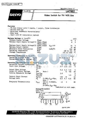 LA7952 datasheet - Video Switch for TV/VCR Use