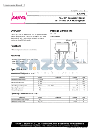 LA7975 datasheet - PAL SIF Converter Circuit for TV and VCR Multi-system