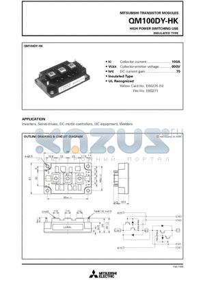 QM100DY-HK datasheet - HIGH POWER SWITCHING USE INSULATED TYPE