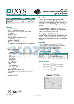 LAA126LSTR datasheet - Dual Single-Pole, Normally Open OptoMOS Relays