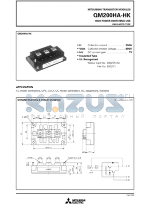 QM200HA-HK datasheet - HIGH POWER SWITCHING USE INSULATED TYPE