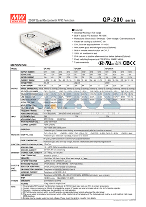 QP-200F datasheet - 200W Quad Output with PFC Function