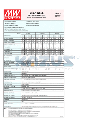 QP-375-5D datasheet - SWITCHING POWER SUPPLY ISO-9001 CERTIFIED MANUFACTURER