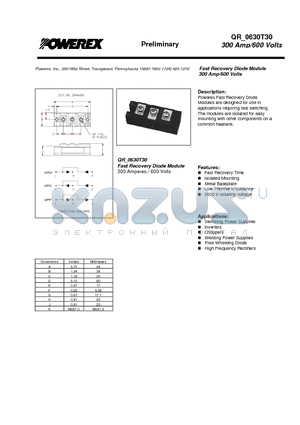 QR0630T30 datasheet - Fast Recovery Diode Module (300 Amp/600 Volts)