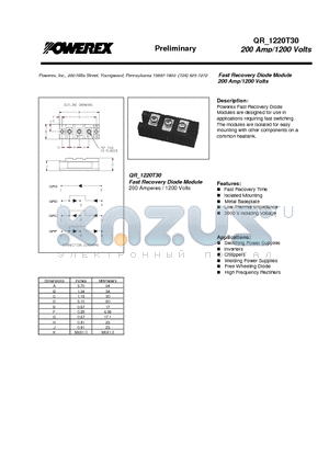 QRC1220T30 datasheet - Fast Recovery Diode Module (200 Amp/1200 Volts)