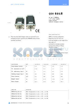 QSH6018-86-28-310 datasheet - 60mm/NEMA24 1.8`stepangle high torque hybrids tepper motor