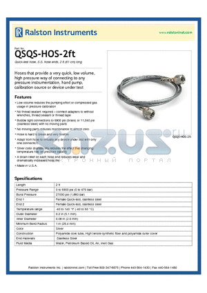 QSQS-HOS-2FT datasheet - Quick-test hose, S.S. hose ends, 2 ft (61 cm) long