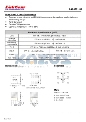 LAL0391-50 datasheet - Broadband Access Transformer