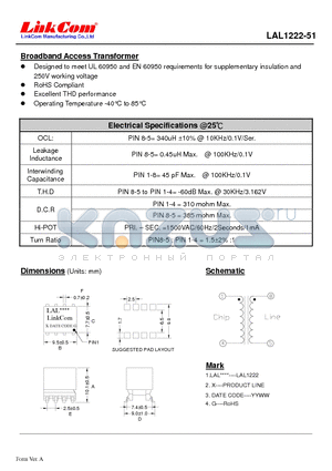 LAL1222-51 datasheet - Broadband Access Transformer