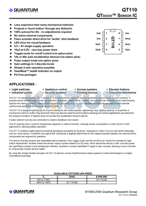 QT110-IG datasheet - QTOUCH SENSOR IC