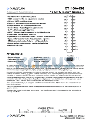 QT1100A datasheet - 10 KEY QTOUCH SENSOR IC