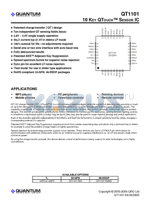 QT1101-IS48G datasheet - 10 KEY QTOUCH SENSOR IC