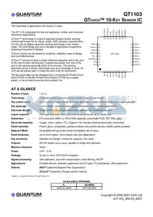 QT1103-ISG datasheet - QTOUCH 10-KEY SENSOR IC