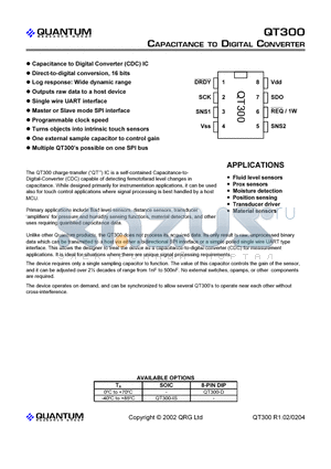 QT300-IS datasheet - CAPACITANCE TO DIGITAL CONVERTER