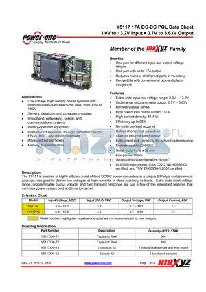 Y5117XX-K5 datasheet - 3.0V to 13.2V Input  0.7V to 3.63V Output