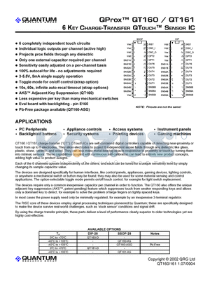 QT161 datasheet - 6 KEY CHARGE TRANSFER QTOUCH SENSOR IC