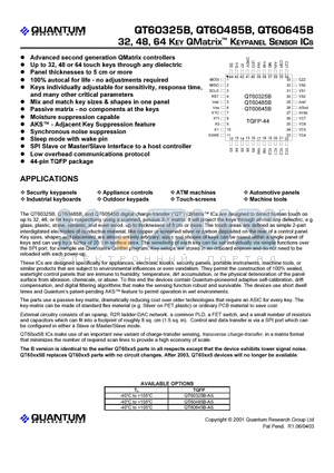 QT60645B-A datasheet - 32, 48, 64 KEY QMatrix KEYPANEL SENSOR ICS