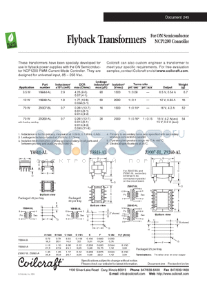 Y8848-AL datasheet - Flyback Transformers