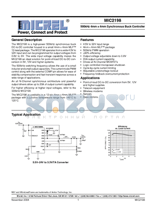 MIC2198BML datasheet - 500kHz 4mm  4mm Synchronous Buck Controller