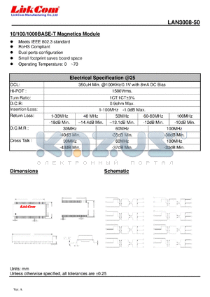 LAN3008-50 datasheet - 10/100/1000BASE-T Magnetics Module