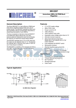 MIC2207 datasheet - 3mmx3mm 2MHz 3A PWM Buck Regulator
