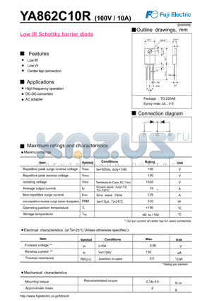 YA862C10R datasheet - Low IR Schottky barrier diode