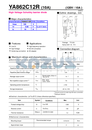 YA862C12R datasheet - High Voltage Schottky barrier diode