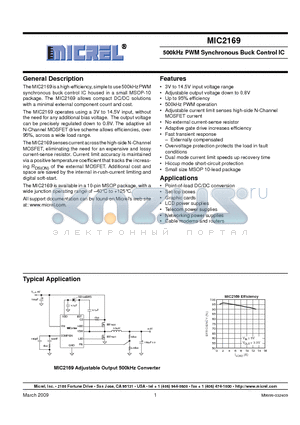 MIC2169_09 datasheet - 500kHz PWM Synchronous Buck Control IC