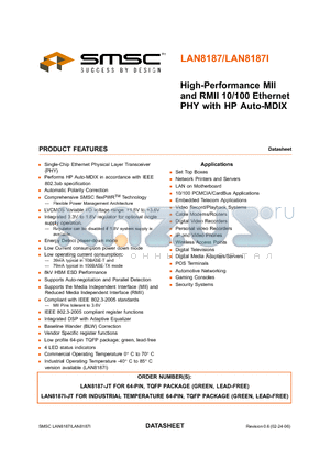 LAN8187I-JT datasheet - High-Performance MII and RMII 10/100 Ethernet PHY with HP Auto-MDIX