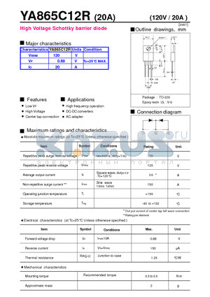 YA865C12R datasheet - High Voltage Schottky barrier diode