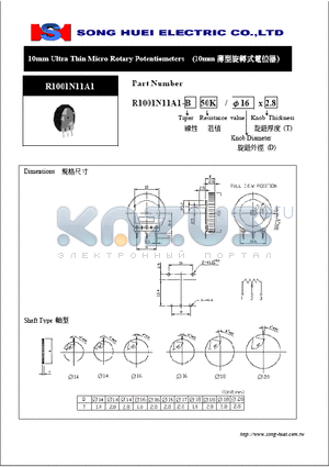 R1001N11A1 datasheet - 10mm Ultra Thin Micro Rotary Potentiometers