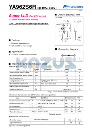 YA962S6R datasheet - LOW LOSS SUPER HIGH SPEED RECTIFIER